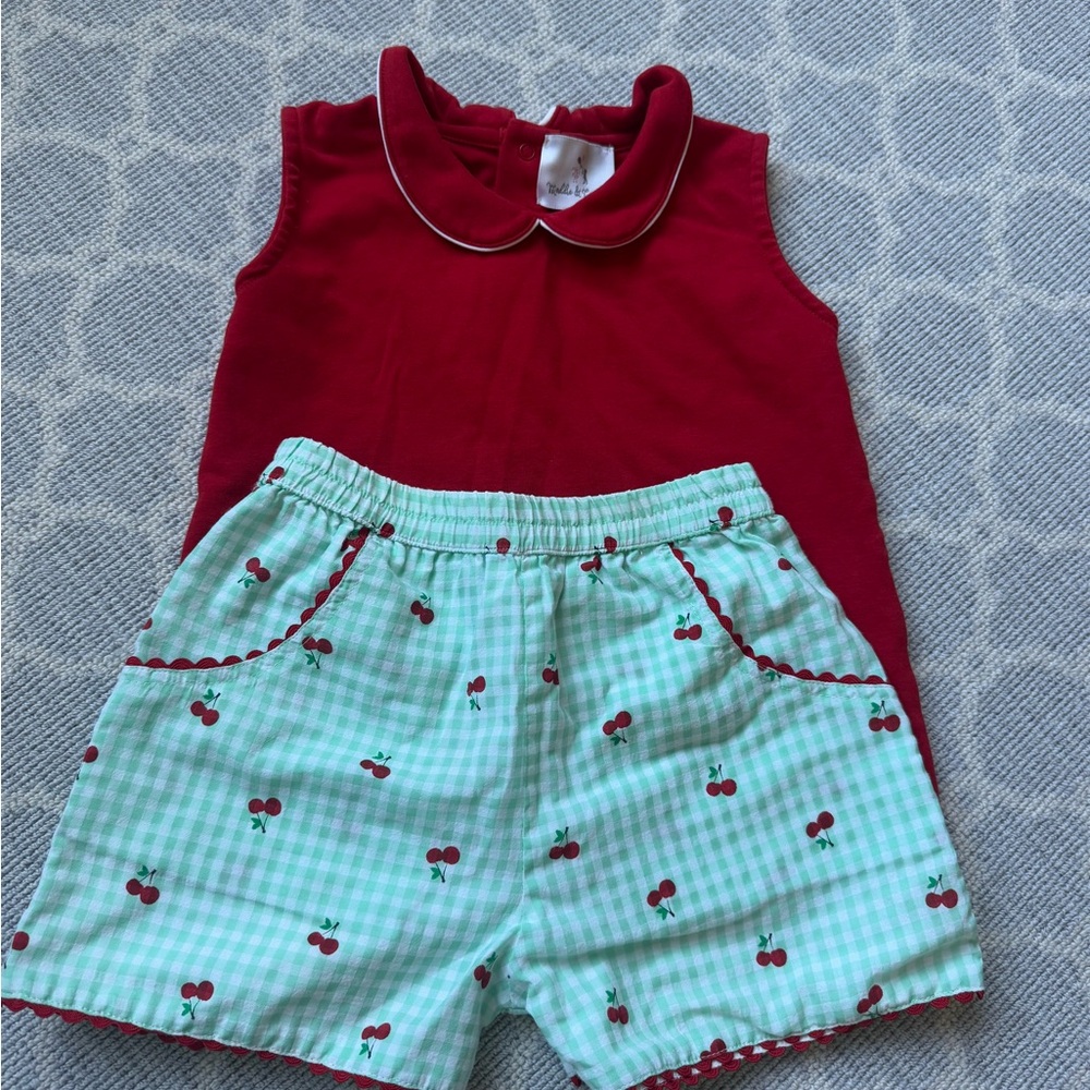 Red Sleeveless Top and Cherry Print Shorts Set